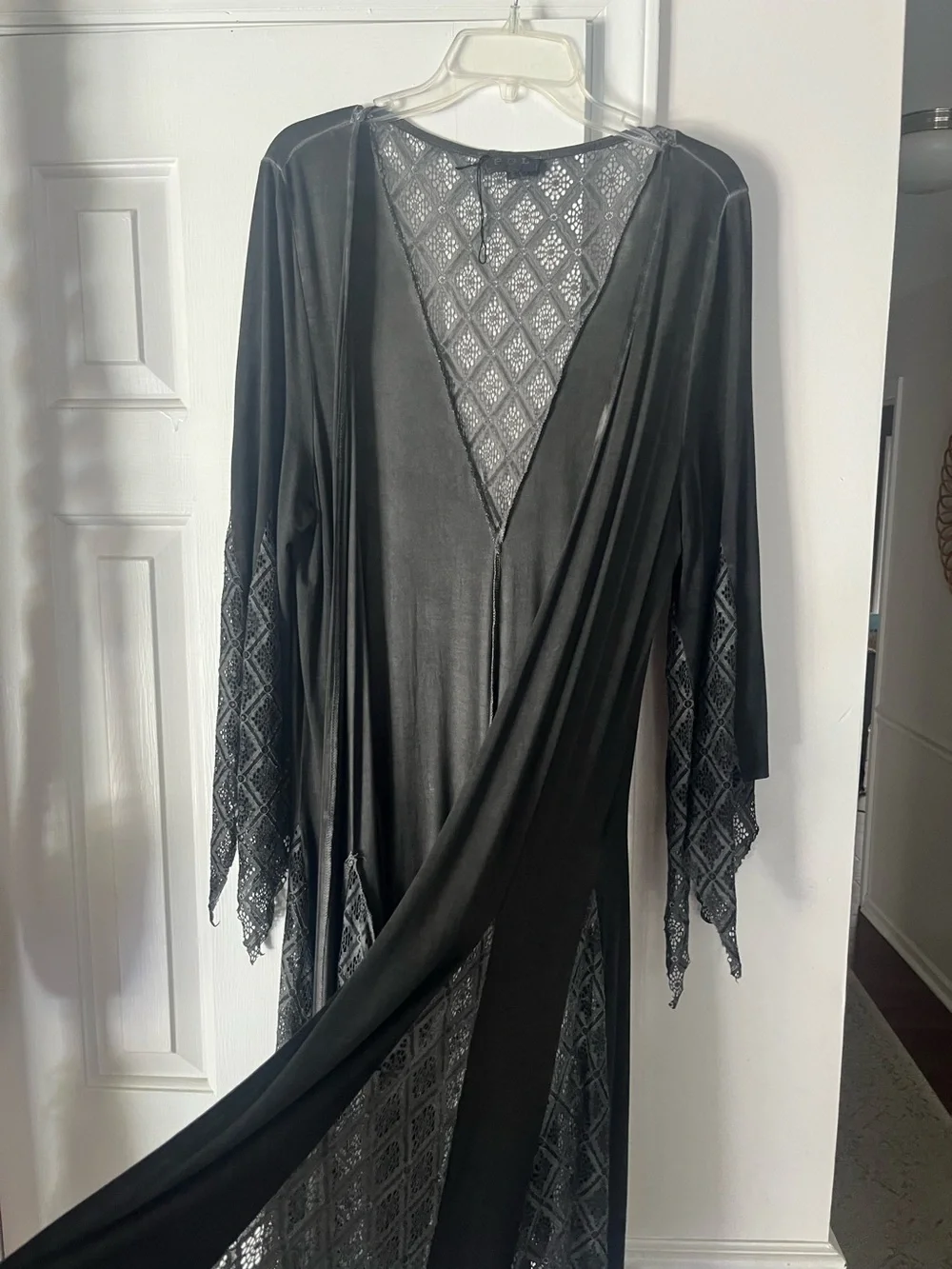 POL Distressed Black Long Open Cardigan | Boho Whimsy Goth | Lightweight Duster
